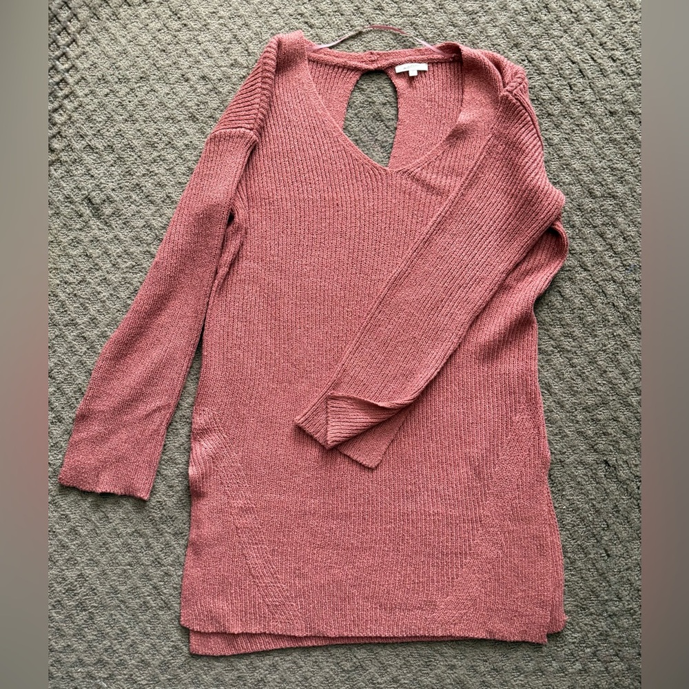 Mauve Scoop Neck Tunic Length Sweater